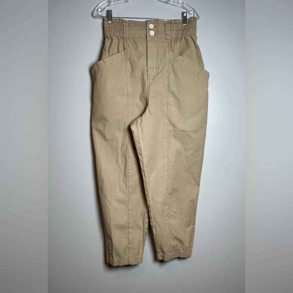 Free people ready to run cinch waist pants beige paperbag high rise size Medium